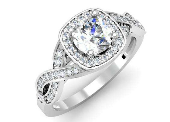 0.38ct 1.3mm 14 k Beyaz Altın Yarı Montaj Yüzükler Doğum Günü için Yastık Kesimi