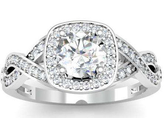 0.38ct 1.3mm 14 k Beyaz Altın Yarı Montaj Yüzükler Doğum Günü için Yastık Kesimi
