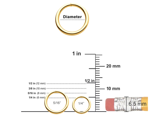Burun Dudak Kulak için 14k Altın Piercing Yüzük 1/4 inç 5/16 inç 3/18 inç