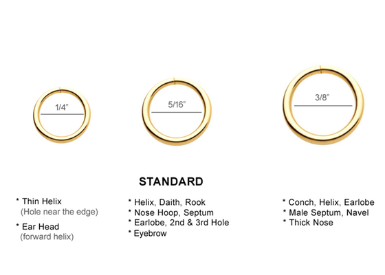 Burun Dudak Kulak için 14k Altın Piercing Yüzük 1/4 inç 5/16 inç 3/18 inç