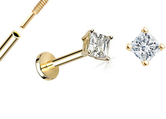 Yıldönümü için 14K Altın Prenses Kesim Pırlanta Saplama Küpe Dia 3 × 3mm ODM