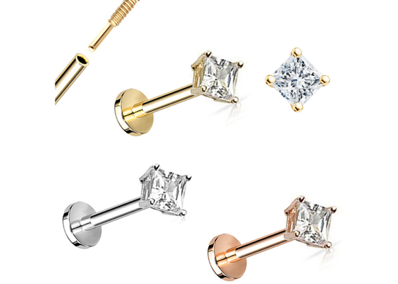 Yıldönümü için 14K Altın Prenses Kesim Pırlanta Saplama Küpe Dia 3 × 3mm ODM