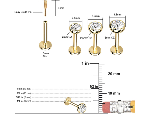 Steril Altın Vücut Piercing Takı Küpe Vida Stili Dia 3×3mm