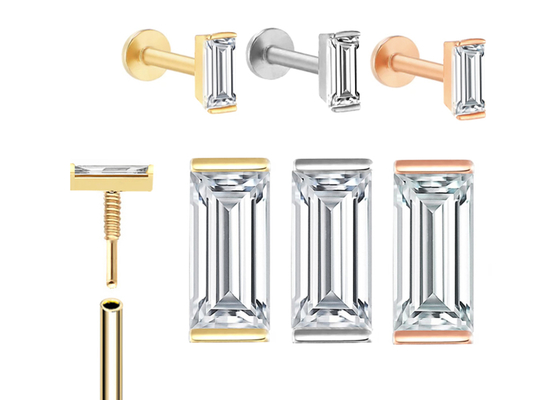 14K Altın Piercing Takı Küpe OEM ODM Dikdörtgen Pırlantalı