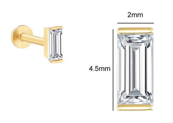 14K Altın Piercing Takı Küpe OEM ODM Dikdörtgen Pırlantalı