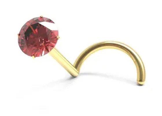 1.5mm-3mm Doğal Garnet Taşlı Vidalı 18K Altın Burun Piercing