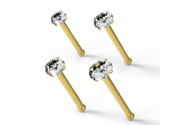 Kalınlık 0.6mm 18K Altın Burun Piercing, 1.25-3.0mm Pırlantalı