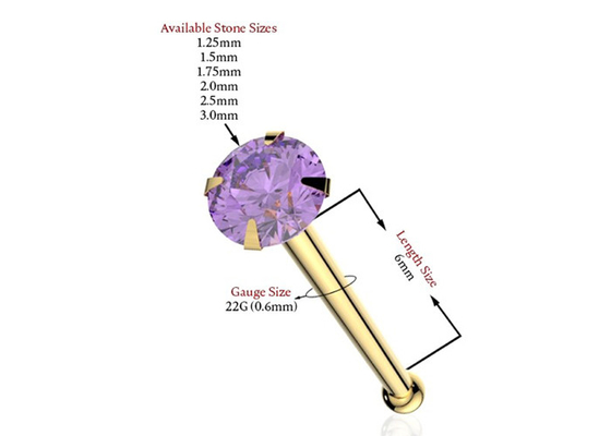 1.25-3.0mm 18K Altın Burun Piercing Doğal Taşlı OEM ODM