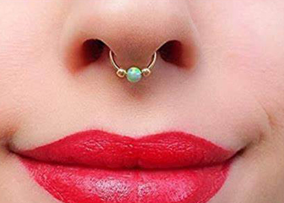 Dia 8mm Hoop Burun Piercing, 3 Parça Opal Taşlı Beyaz Altın Burun Yüzük ODM