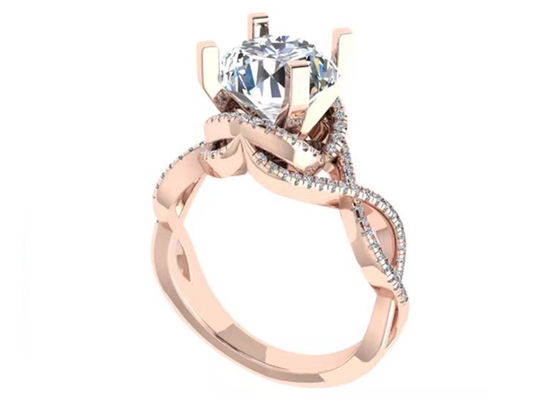 ODM 18K Rose Gold Yüzük 9mm Düğün Hediyesi İçin Parlak Yuvarlak Kesim