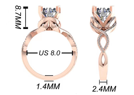 ODM 18K Rose Gold Yüzük 9mm Düğün Hediyesi İçin Parlak Yuvarlak Kesim