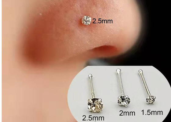 Kalınlık 0.6mm 18K Altın Burun Piercing, 1.25-3.0mm Pırlantalı