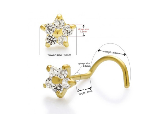 Çiçek Şekli 18 Ayar Altın Pırlanta Burun Saplaması, 1.5mm 0.07ct 4 Parça Hakiki Pırlantalı