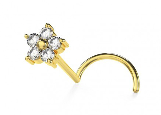 Çiçek Şekli 18 Ayar Altın Pırlanta Burun Saplaması, 1.5mm 0.07ct 4 Parça Hakiki Pırlantalı