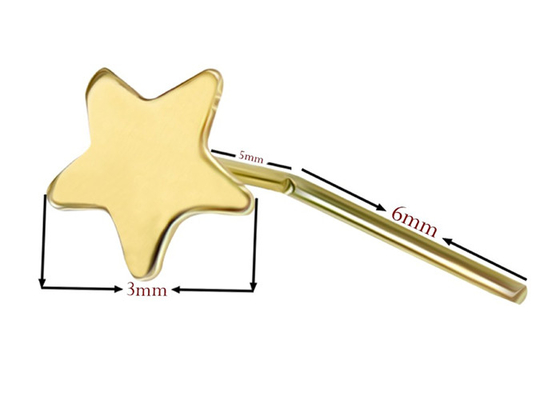 3mm Düz Yıldız 18K Altın Burun Piercing L Şekli 0.6mm Kalınlık