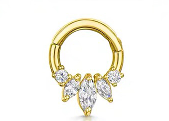 Markiz Kesim 14 Ayar Altın Clicker Piercing Dört Pençe Ayar Tipi Septum Daith Burun İçin