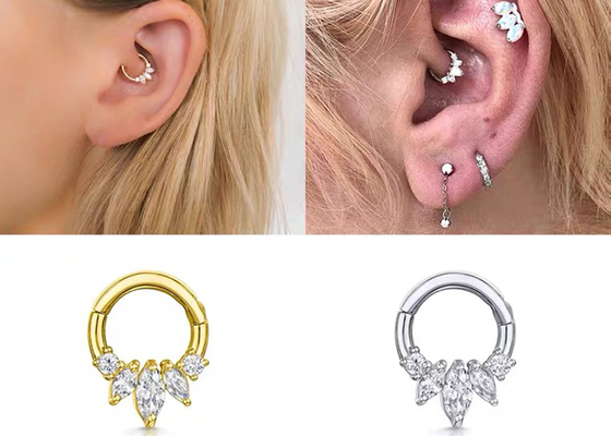 Markiz Kesim 14 Ayar Altın Clicker Piercing Dört Pençe Ayar Tipi Septum Daith Burun İçin
