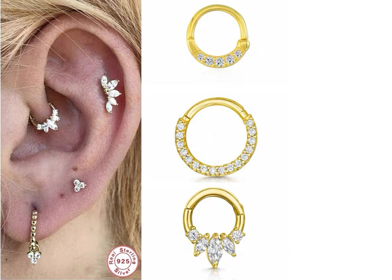 Burun Septum için 14G 16G 14k Altın Clicker Piercing 6mm 10mm Boyut