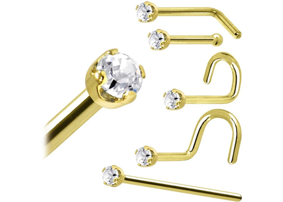 ODM 18k Rose Gold Burun Yüzük, 1.5-2.5mm Doğal Pırlantalı Burun Piercing Pimi