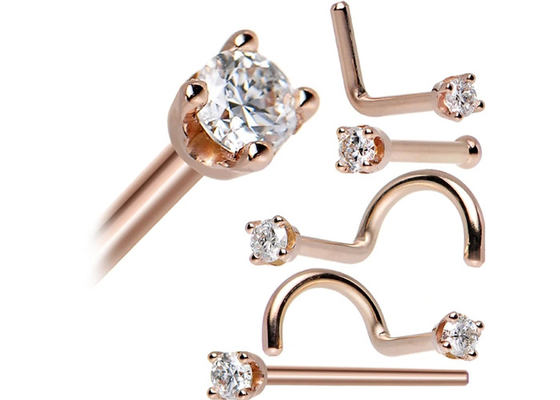 ODM 18k Rose Gold Burun Yüzük, 1.5-2.5mm Doğal Pırlantalı Burun Piercing Pimi
