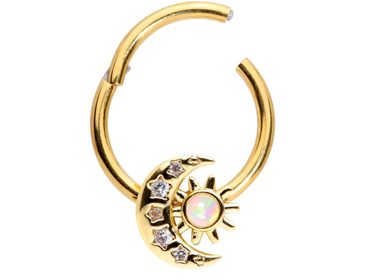 Katı 18K Altın Burun Piercing Ay Güneş Şekli 0.06ct SI2 Doğal Elmas ODM ile