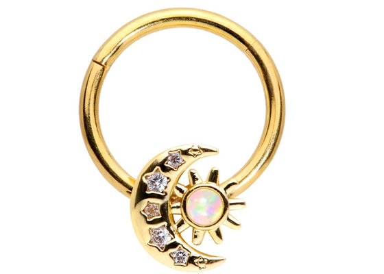 Katı 18K Altın Burun Piercing Ay Güneş Şekli 0.06ct SI2 Doğal Elmas ODM ile