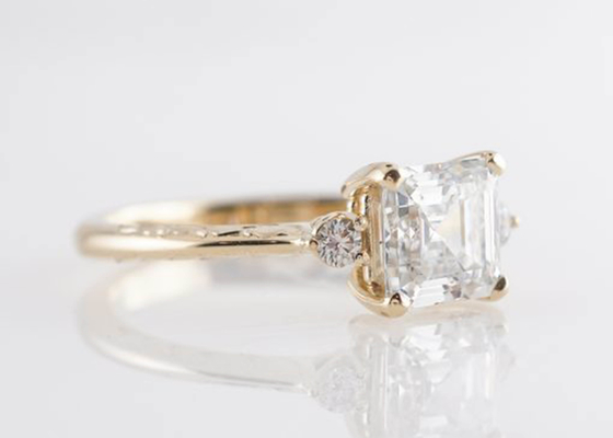 14K Rose Gold Asscher Kesim Pırlanta Nişan Yüzüğü 1.29ct Klasik Stil