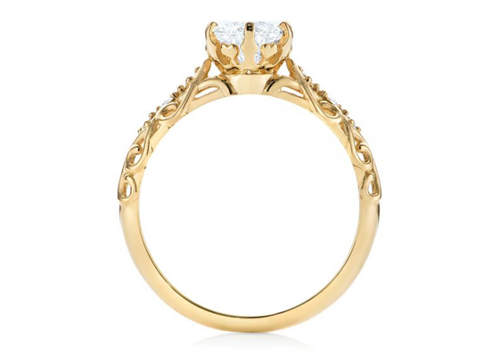 14K Sarı Altın Gerçek Pırlanta Mücevher Yüzük Vintage Stil 6.5mm Boyut OEM