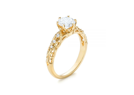 14K Sarı Altın Gerçek Pırlanta Mücevher Yüzük Vintage Stil 6.5mm Boyut OEM