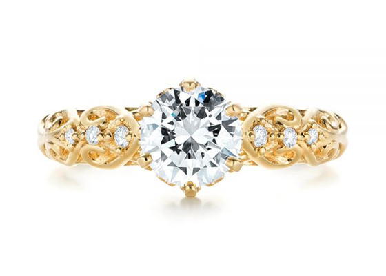 14K Sarı Altın Gerçek Pırlanta Mücevher Yüzük Vintage Stil 6.5mm Boyut OEM