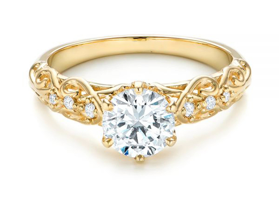 14K Sarı Altın Gerçek Pırlanta Mücevher Yüzük Vintage Stil 6.5mm Boyut OEM