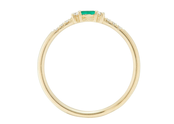 4×6mm Baget Kesim Zümrüt Yüzük, 14 Ayar Sarı Altın Zümrüt Yüzük Moda Stili