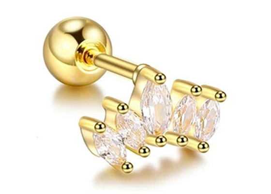 16g Taç Şekli Altın Vücut Piercing Takı Küpe Mq Pırlantalı 6mm Uzunluk