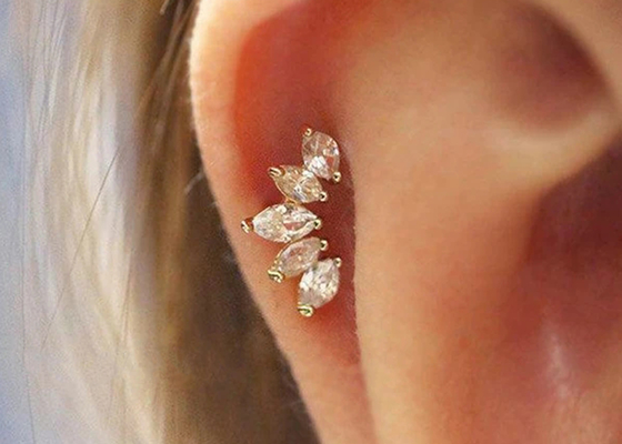 16g Taç Şekli Altın Vücut Piercing Takı Küpe Mq Pırlantalı 6mm Uzunluk