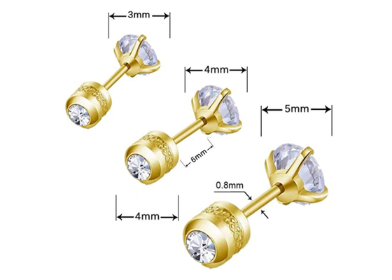 Hipoalerjenik 14 Ayar Altın Düz Sırtlı Küpe 2mm 4mm Minik Yuvarlak Pırlantalı