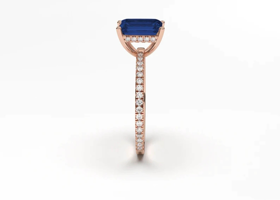 Mavi Safir Gerçek Pırlanta Yüzük Zümrüt Kesim 8×6mm Ebat