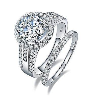 18K 14K 10k Beyaz Altın Yüzük, 1.8CT 8mm Bayan Pırlanta Alyans Setleri