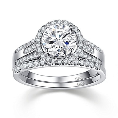 18K 14K 10k Beyaz Altın Yüzük, 1.8CT 8mm Bayan Pırlanta Alyans Setleri