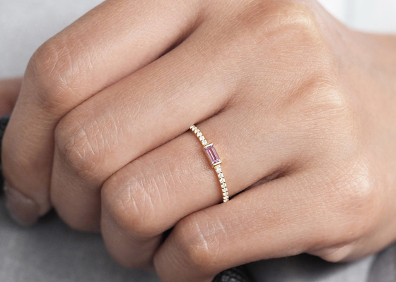 İnce Pırlanta 9K Altın Yüzük 0.20ct 2.5MM Genişlik Nişan Çatalı Ayar Tipi