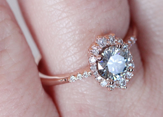 1.2ct 1 adet Mozanit Alyans Kadınlar Için 14K Rose Gold Malzeme