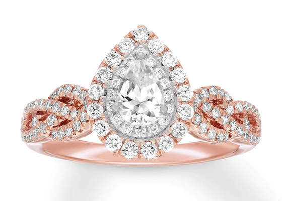 7ct 8ct 18K Rose Gold Yüzük, Nişan ve Alyans Seti 7.0mm Armut Kesim
