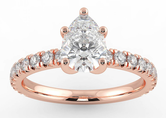 Wedding18K Rose Gold Yüzük Armut Kesim 0.80ct DGC Sertifikası ODM