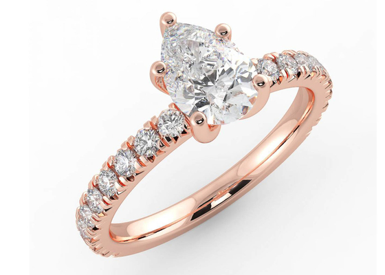 Wedding18K Rose Gold Yüzük Armut Kesim 0.80ct DGC Sertifikası ODM