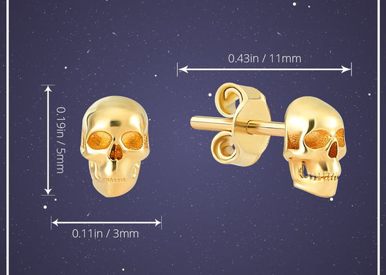 Yıldönümü Altın Kafatası Küpe 3×5MM Prong El Ayar Tipi ODM
