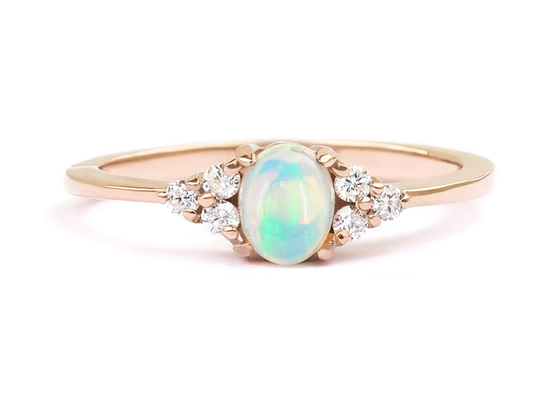 Cobochon Kesim 9K Altın Yüzük, 0,5 ayar Doğal Opal Yüzük 5×7MM Ebat
