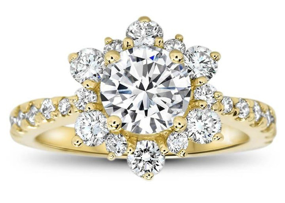 Kar Tanesi İlhamlı 9K Gümüş Yüzük, Lab Pırlantalı RD6.5MM Boyut 1.0ct ağırlık