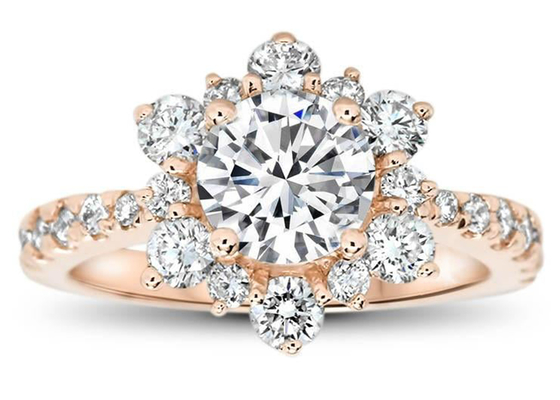 Kar Tanesi İlhamlı 9K Gümüş Yüzük, Lab Pırlantalı RD6.5MM Boyut 1.0ct ağırlık