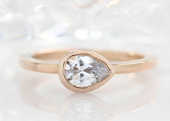 0.77ct Sarı Altın Alyans, Lady için ODM Çerçeve Seti Nişan Yüzüğü