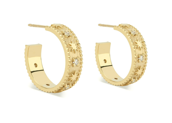 Yıldız Oyma 9K Altın Küpe Huggie Hoop Style Dia 16MM Genişlik 4MM
