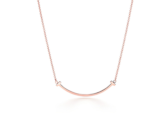 18K Rose Gold Neklace, Gülümseme Kolye Kolye 16-18 inç Ayarlanabilir uzunluk